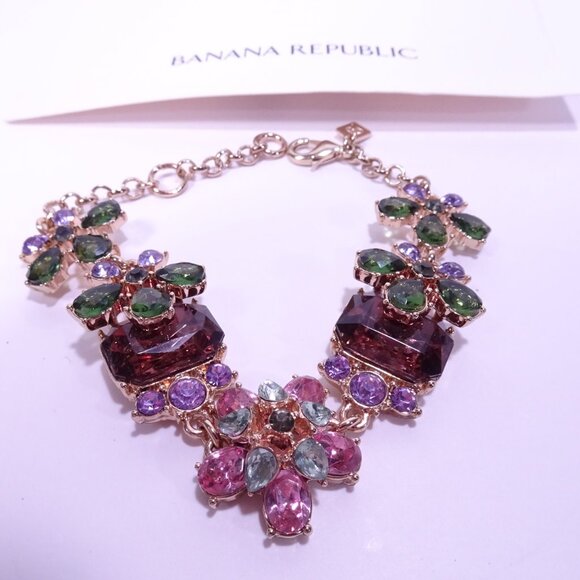Banana Republic Crystal Gemstone 3 D layer Garland Link Bracelet NWT 89 Pink - Picture 8 of 9